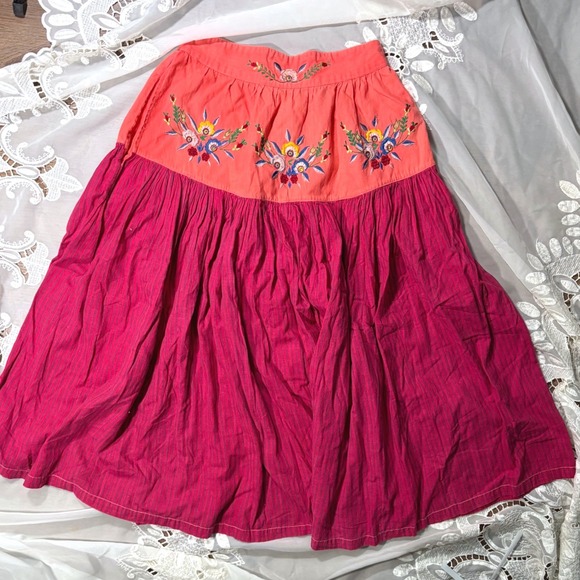 Takara Paris Dresses & Skirts - Insane Boho Y2K Fairy Cottage Pink Floral Embroidered Cotton Midi Skirt S